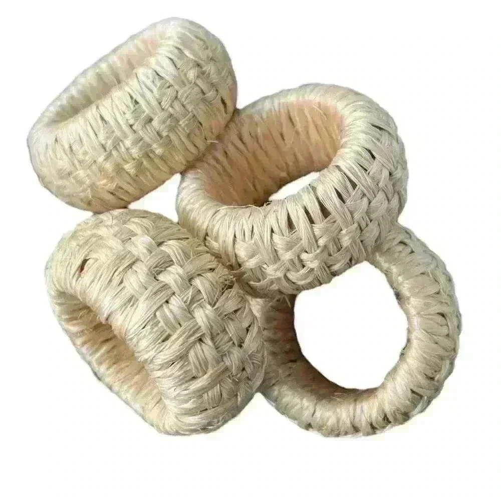 Woven straw raffia napkin rings set of 4